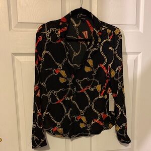 Iris Black Shirt with Red and Gold Chain Design Women’s long sleeve button down